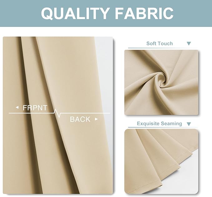 ChrisDowa Blackout Curtains 63 inches Long for Bedroom - 2 Panels Set Grommet Thermal Insulated Room Darkening Curtains for Living Room (Biscotti Beige, 52 x 63 Inch)