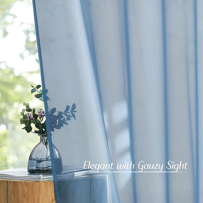 NICETOWN Stone Blue Sheer Curtains 96 Inches Long, Grommet Airy & Lightweight Window Treatment Translucent Elegant Drapes for Living Room/Bedroom, W54 x L96, 2 Panels