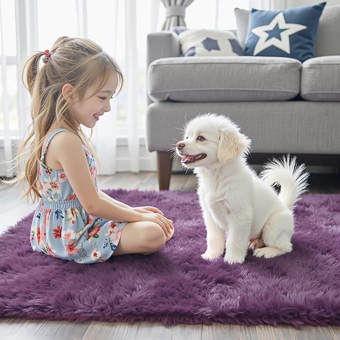 8x10 Area Rugs for Living Room Bedroom, Large Area Rug Shaggy Carpet Soft Plush Furry Bedside Rug, Rugs for Home Decor (Grape Purple, 8 x 10)