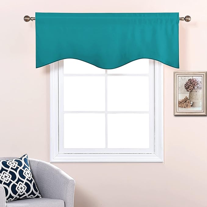 NICETOWN Blackout Curtain Valances Solid Rod Pocket Scalloped Valances Short Curtain Panels for Kitchen Window/Bedroom/Barthroom, 52" x 18" Inches, 2 Panels, Peacock Teal