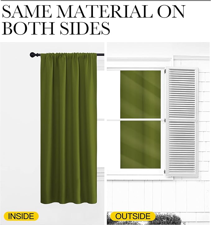 NICETOWN 2 Panels Blackout Curtains, Rod Pocket Thermal Insulated Drapes for Kitchen, Heavy Duty Small Window Treatment for Dorm Room, Studio Apartment, Basement (Olive Green, W42 x L30)