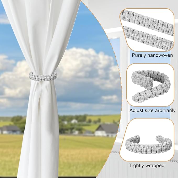 Ptwola 6 Pack Braided Curtain Tiebacks Boho Elegant Rustic Curtain Holdbacks Tie Backs Holders Set Simple Light Weight Drapes Decorative Accessories Handmade for Home Office Bedroom Window (6, Gray)