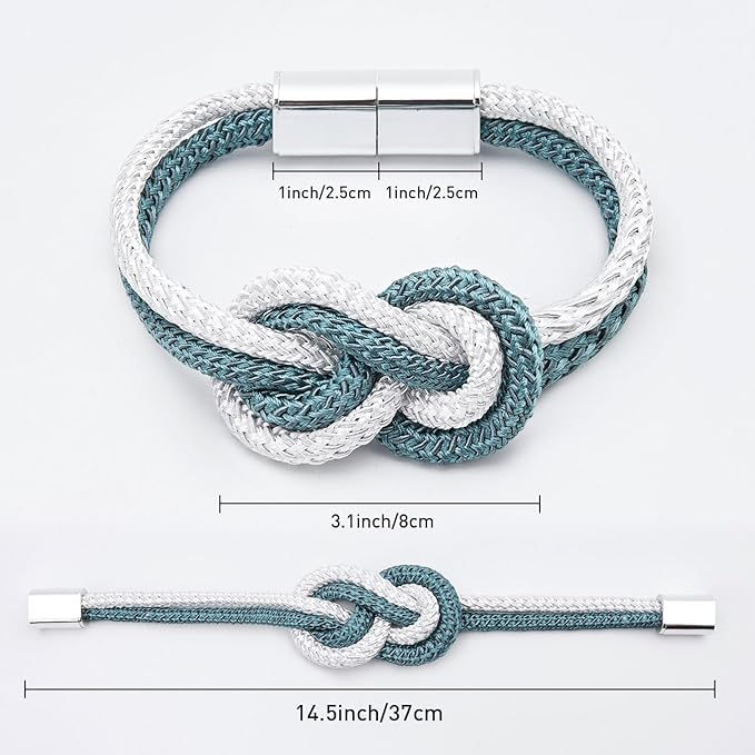 NICEEC 2 Pack Mini Magnetic Curtain Tiebacks Nordic Simple Style Drape Tie Backs Elegant Hand Weave Rope Knot Decorative Curtain Holdbacks for Home & Office Thin Window Drapery (Teal & White)