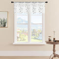 MRTREES Sheer Voile Curtain Valances 2 Panels, Leaves Embroidered Valance Curtains Rod Pocket, Small Sheer Window Curtains Treatment for Bedroom/Living Room/Kitchen/Basement(Grey Leaves, 54x16 Inches)