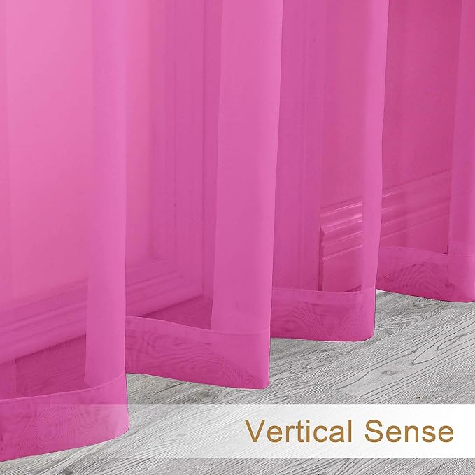 Chyhomenyc Sheer Valances for Windows, Light Filtering Small Window Curtains for Living Room Bathroom Cafe Laundry Basement, Top Dual Rod Pocket Voile Curtain, 42Wx14L inches, Hot Pink, 2 Pieces