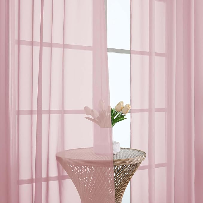 OWENIE Sheer Blush Curtains, Sheer Curtains 63 inch Length 2 Panels Set, Rod Pocket Voile Fimly Sheer Drapes for Living Room Bedroom, 2pcs, Blush, Each 59" W x 63" L