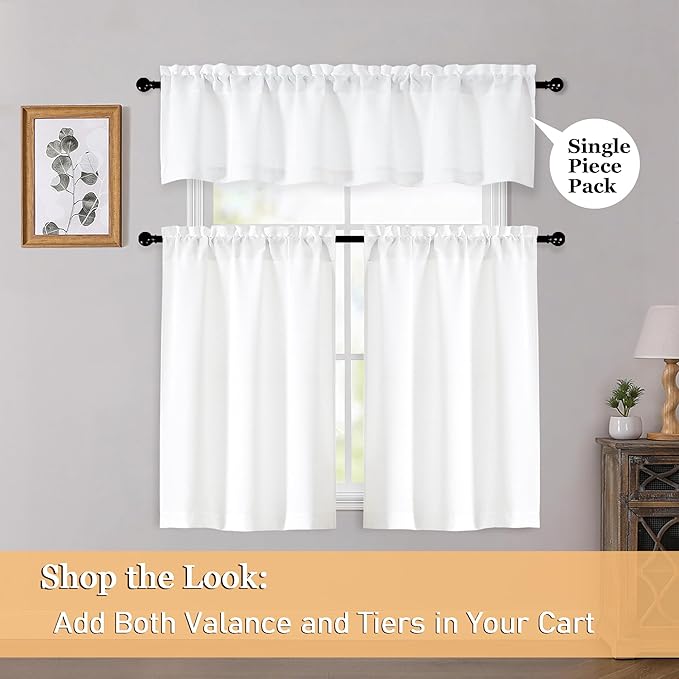 OWENIE White Valances for Windows 1 Pcs 18 Inch Length, Light Filtering Textured Short Small Valance Curtains for Bathroom Basement Living Room Bedroom, Half Window Curtains Over Sink, 52" Wx18 L