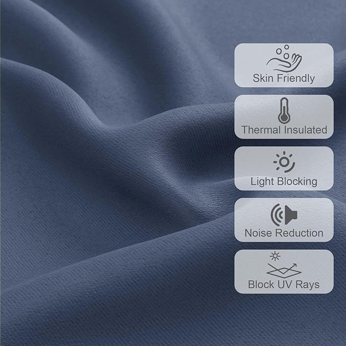 Chyhomenyc Denim Blue Valances for Window, Room Darkening Short Curtains for Kitchen Bedroom Living Room, Rod Pocket Top Small Window Treatment Valance RV Bunk Panels, 60Wx14L, 2 Pieces