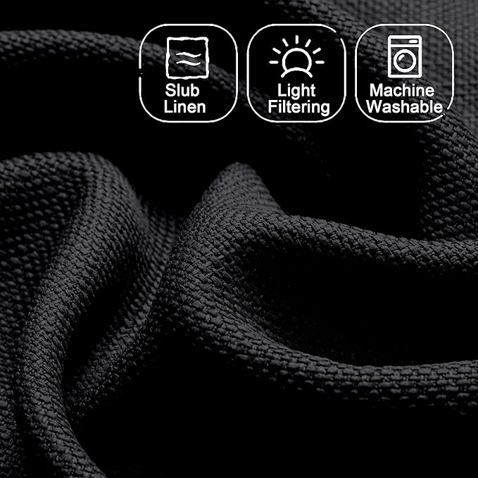 Chyhomenyc Black Short Curtain Valance for Windows, Faux Linen Textured Half Window Curtains, Burlap Solid Topper Small Curtain for Bathroom Laundry Basement Valance, 60Wx16L Inch, 1 Piece