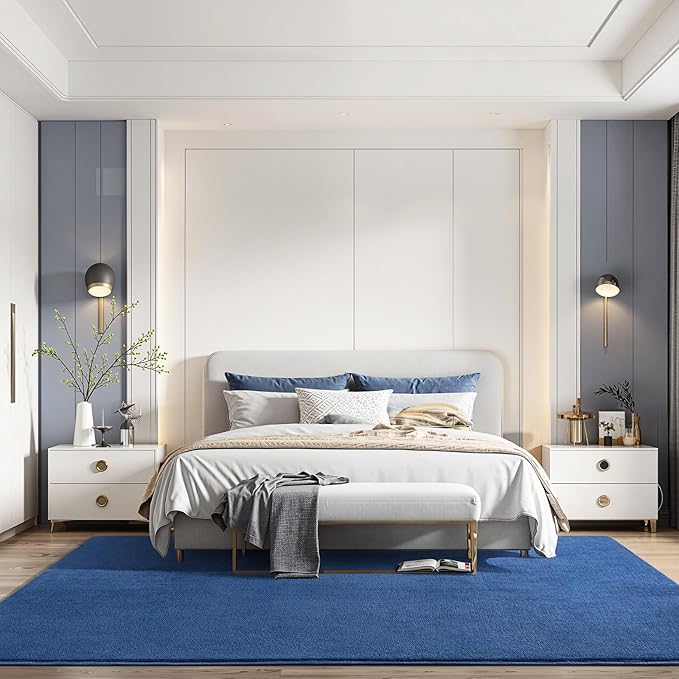 Amearea Large Modern Area Rugs for Bedroom Living Room, 5x8 Feet Blue Thickened Memory Foam Rug, Fluffy Indoor Washable Rugs Non Slip Minimalist Carpet for Boys Girls Dorm Nursery Room Decor