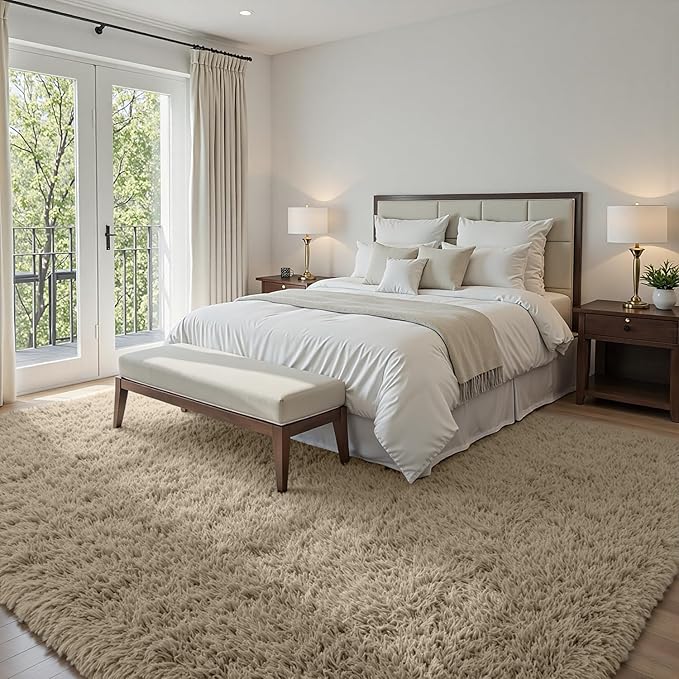 5x7 Area Rugs for Living Room: Soft Fluffy Shag Gray Camel Rugs for Bedroom, Non-Slip Large Fuzzy Plush Rug Indoor Floor Carpet for Nursery Kids Boys Girls Room, Dorms, Playroom, Modern Home Decor