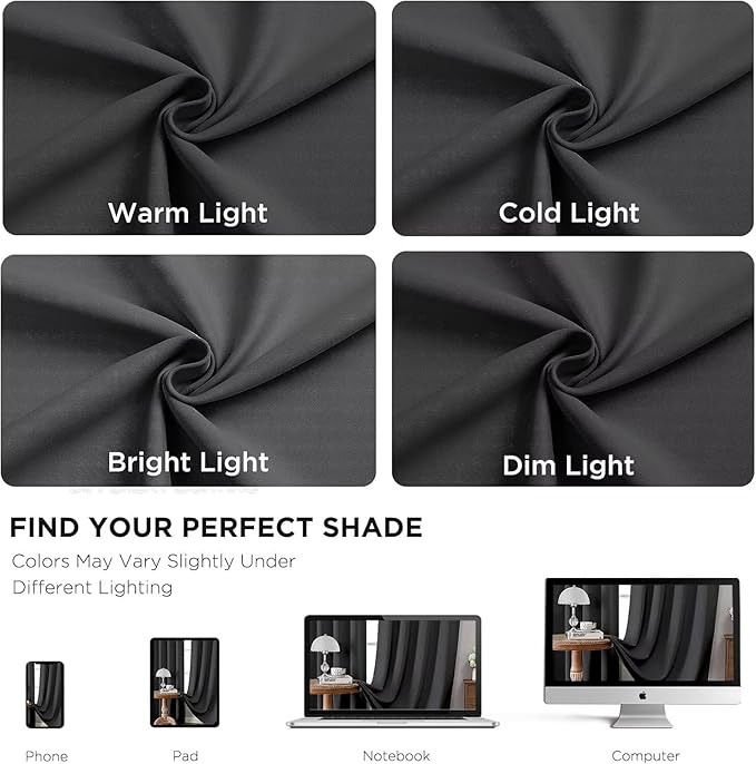 Joydeco Blackout Curtains 72 Inch Length 2 Panels Set, Thermal Insulated Long Curtains& Drapes 2 Burg, Room Darkening Grommet Drapes for Living Room Bedroom Window (Dark Grey, W52 x L72 Inch)