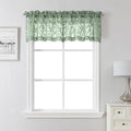 Lecloud Leia Sage Green Sheer Curtains 16 Inch Length 2 Pcs, Jacquard Leaf Textured Small Kitchen Curtains Valances for Windows, Dual Rod Pocket Drapes for Cafe Bathroom, Each Panel 28" W x 16" L