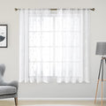 HOMEIDEAS White Sheer Kitchen Curtains 52 x 54 Inch Length 2 Panels Embroidered Leaf Pattern Short Curtains for Bedroom Half Small Window Rod Pocket Tiers