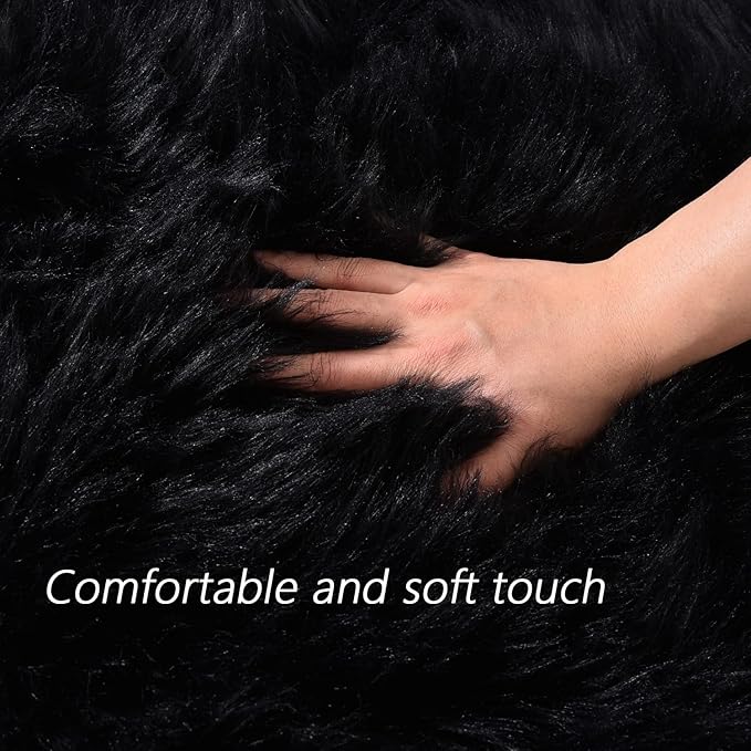 Latepis Black Faux Fur 4x6 Area Rug Tapetes para Sala for Bedroom Fluffy Plush Shag Rug for Living Room Furry Rugs Washable Rug Luxury Home Décor