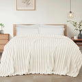Exclusivo Mezcla Twin Size Flannel Fleece Blanket, Super Soft Striped Jacquard Bed Blanket, Lightweight Fuzzy Cozy for All Seasons, 60x80 Inches, Ivory