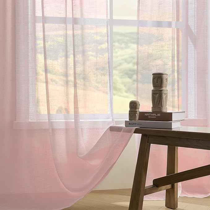 Joydeco Sheer Curtains 84 Inches Long, Beige Curtains for Living Room 2 Panels Set, Window Curtains Privacy Assured with Light Filtering(W52 x L84 Inch,Tapioca)