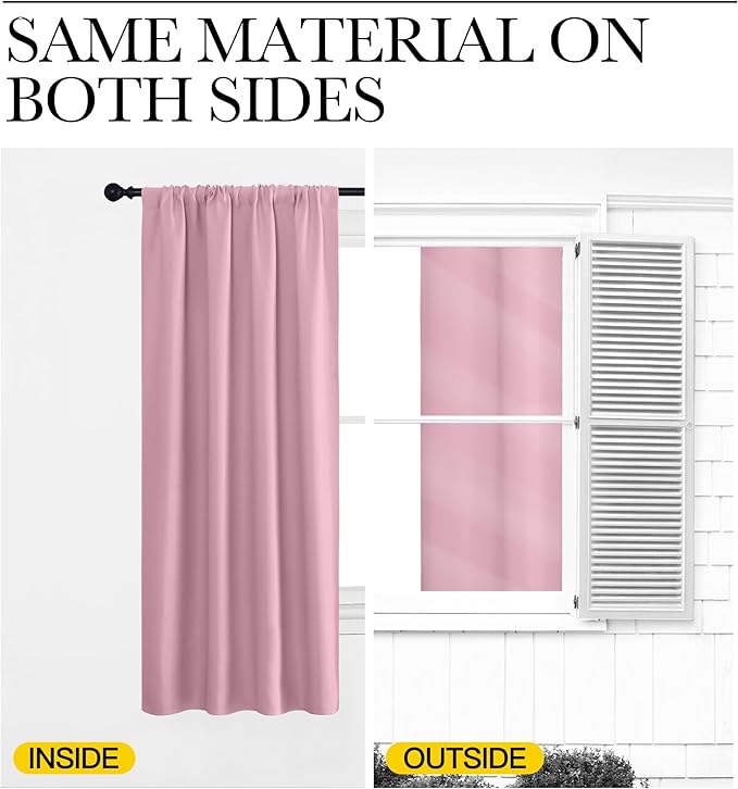NICETOWN Kitchen Curtains, Rouge Pink, 34" x 40", Set of 2, Short Blackout Curtains & Drapes, Thermal Insulated Rod Pocket Window Treatment Draperies for Nursery