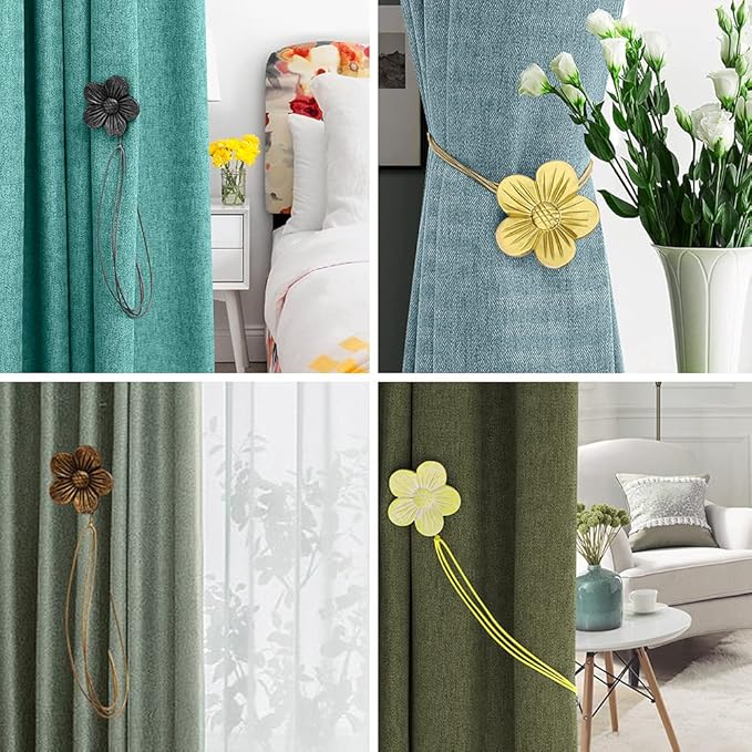 Lewondr Vintage Magnetic Curtain Tieback, 1 Pair Resin Flower Curtain Drapery Holdback Window Curtain Decorative Buckle Holder for Home Cafe Balcony, Gold