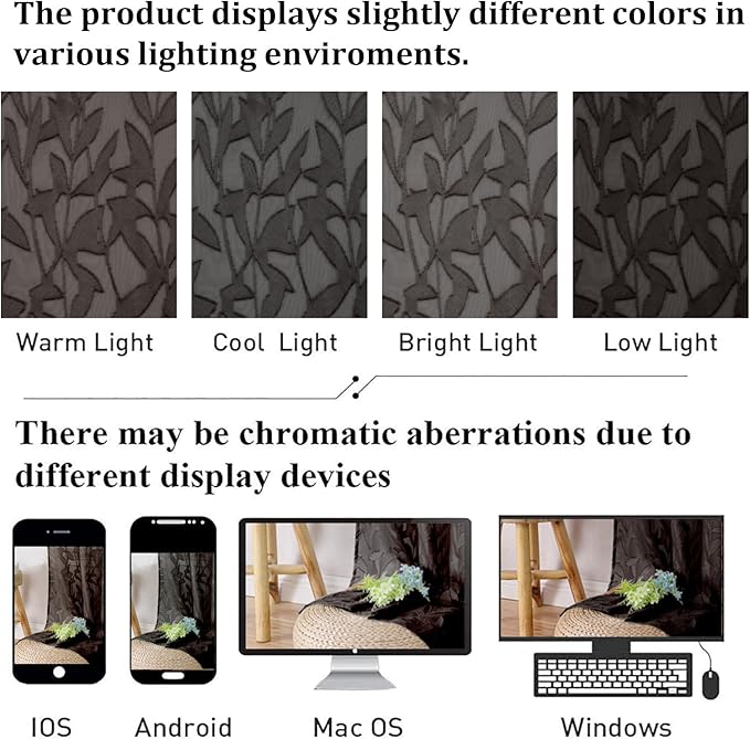 Lecloud Leia Clip Textured Leaf Chocolate Brown Sheer Curtain 63 Inch Length 2 Panels, Light Filtering Jacquard Voile Curtain with Dual Rod Pockets, Kitchen/Bedroom Window Drapes, 38x63 Inches