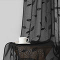 HOMEIDEAS Black Sheer Curtains 52 X 96 Inches Length 2 Panels Black Embroidered Leaf Pattern Gothic Faux Linen Floral Semi Sheer Voile Window Curtains/Drapes for Bedroom Living Room