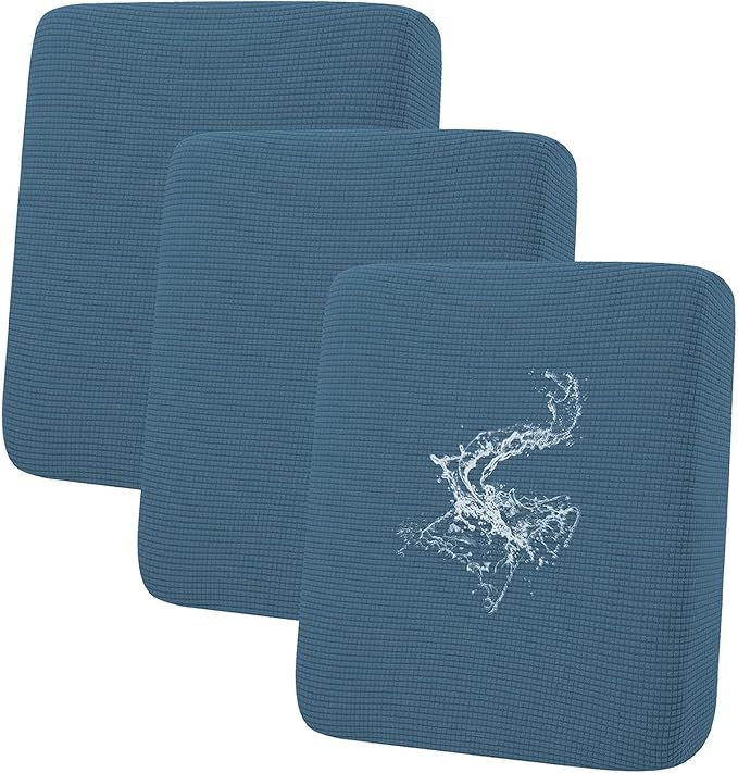 hyha Waterproof Couch Cushion Covers for Pets, Non Slip Sofa Seat Cover for Dogs Washable, Soft Thick Stretch Jacquard Fabric, Sofa Slipcovers with Elastic Bottom (3 Pieces, Blue)