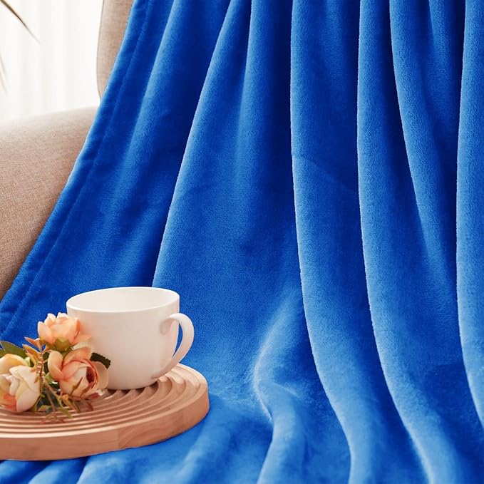 Exclusivo Mezcla Fleece Cobalt Blue Throw Blanket for Couch, Sofa, Super Soft and Warm Blankets, All Season, Cozy, Plush, Lightweight, 50x60 Inches