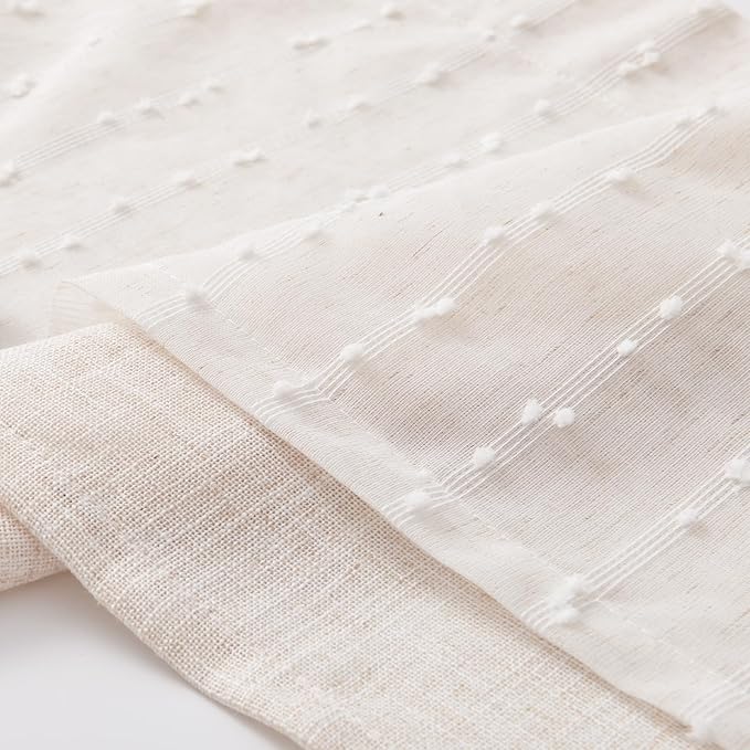 jinchan Kitchen Valance Curtain for Windows 16 Inch Mini Pom-Pom Double Layer Valance Linen Blend Country Window Treatment for Bedroom Living Room Light Filtering Rod Pocket 1 Panel Linen Whisper
