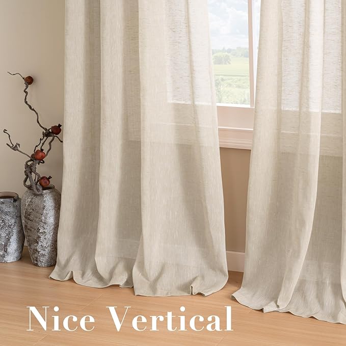 H.VERSAILTEX Linen Curtains Natural Linen Semi-Sheer Curtains 2 Panels Nickel Grommet Privacy Added Premium Soft Rich Material Drapes for Bedroom/Livingroom - 52x108 - Inch - Linen