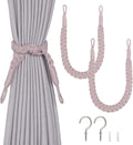 NICEEC 2 Pack Natural Cotton Rope Curtain Tiebacks Elegant Boho Style Decorative Drape Tie Backs Soft Hand-Woven Rope Curtain Holdbacks with Metal Hook for Home & Office Drapery (Grayish Purple)