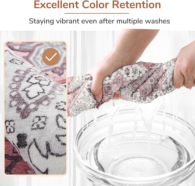 OPPODREAM Soft Area Rugs 5x7, 5x7 Washable Rug with Non Slip Backing, 5 x 7 Faux Cashmere Low-Pile Carpet, Pink & Cream