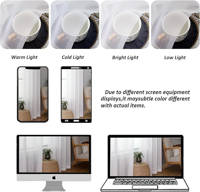 Chyhomenyc White Sheer Curtains 68 Inch Length, Light Filtering Solid Color Bedroom Window Sheer Curtain Panels, Elegant Curtains & Drapes for Living Room, 42Wx68L, 2 Panels