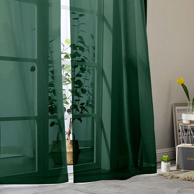 Hunter Green Sheer Curtains for Bedroom Living Room 45 Inch Length 2 Panels, Soft Alight Filtering Small Kitchen Window Curtains, Rod Pocket Short Curtain Drapes, 42" Wx45 L Inches