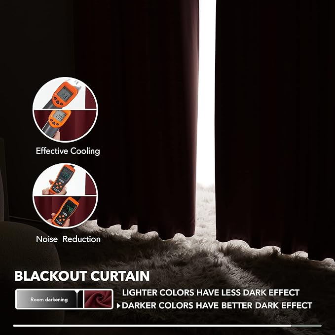 Deconovo Solid Room Darkening Curtains Rod Pocket and Back Tab Blackout Curtains for Bedroom 42Wx63L Inch Burgundy Red 2 Panels
