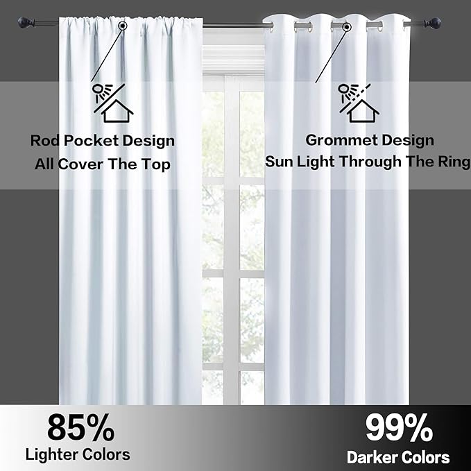 RYB HOME Curtains for Bedroom Living Room 72 inches Long, Thermal Insulated Privacy Rod Pocket Drapes for Nursery Office Home Theater, Width 42 by Length 72, Greyish White, 2 Panels