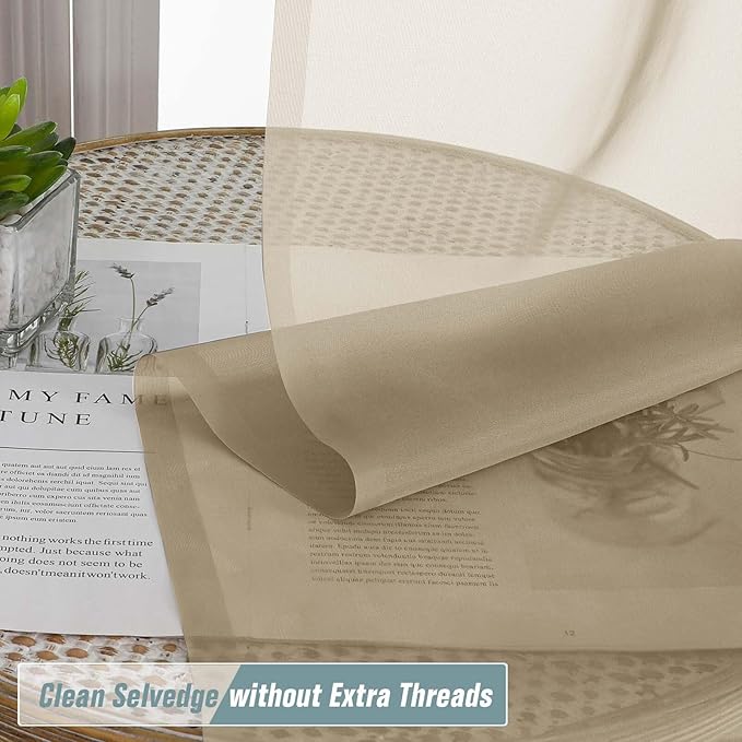 Taupe Valances for Windows 14 inch Length 2 Panels Set, Small Voile Sheer Curtains for Bathroom, Soft Fabric Lightweight Light Filtering Kitchen Curtains, Dual Rod Pocket, 2x42Wx14L Inches