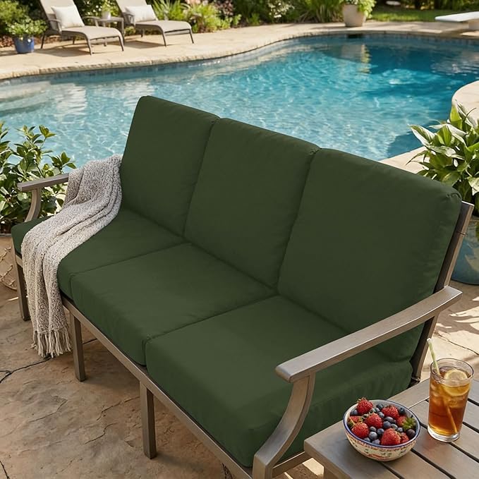 hyha Milk Silk Couch Cushion Covers, Soft Magic Sofa Covers Washable for 2 Cushion Couch, Stretch Sectional Outdoor Cushion Covers for Patio Furniture with Elastic Bottom(Medium, Bronze Green)