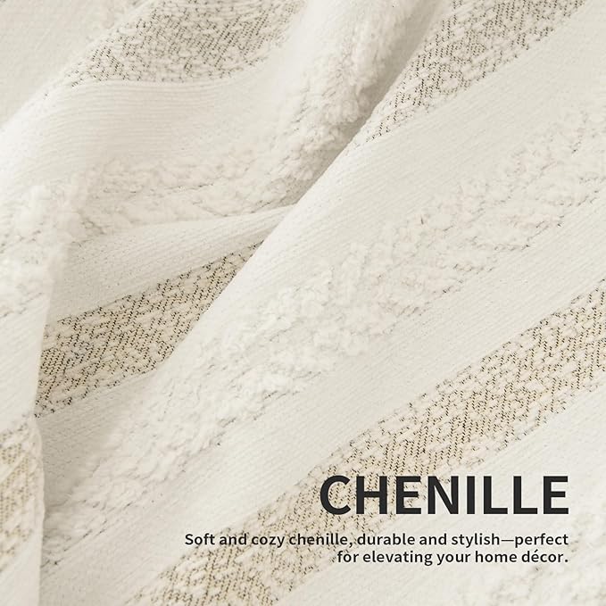 Boho Sofa Covers for 2 Cushion Couch, Chenille Sofa Slipcover for Pets Washable, L-Shape Sectional Loveseat Cover Soft Throw Blankets with Tassels(71x102,Striped Beige)
