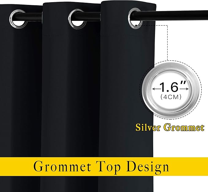 NICETOWN Black Blackout Curtains 36 inch Curtains for Kitchen, Grommet Solid Window Treatments Sound Reducing for Bedroom, 2 Panels, W37 x L36, 2 Panels