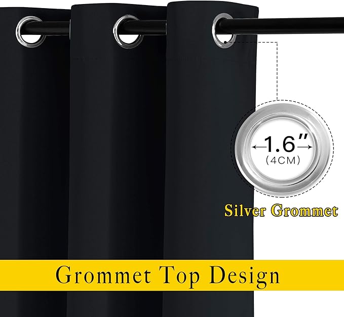 NICETOWN Black Blackout Curtains 30 inch Curtains for Kitchen, Grommet Cafe Curtains Solid Window Treatments Sound Reducing for Bedroom, 2 Panels, W37 x L30, 2 Panels