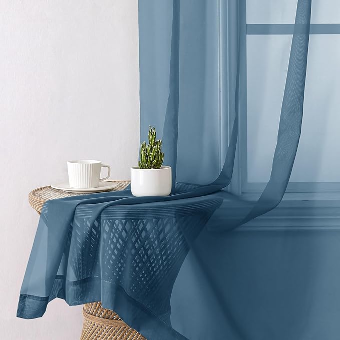 Lecloud Dusty Blue Sheer Curtains 90 Inches Long 2 Panels, Light Filtering Breathable Curtain, Gauzy Stylish Home Decor Drapes with Dual Rod Pocket for Dining Room Bedroom, Each 42" W x 90" L