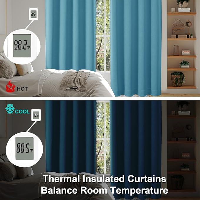 Simplebrand Ava Turquoise Short Blackout Curtains for Bedroom 54 Inches Long 2 Panels Set, Solid Thermal Insulated, Energy Saving Window Treatment Curtains Blackout Drapes, W40 x L54 Inch, Turquoise