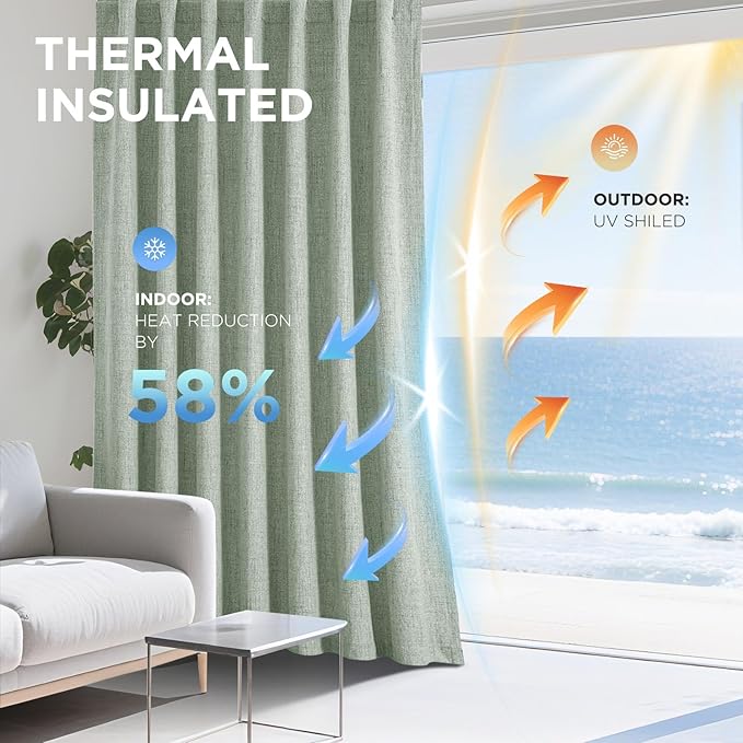 Joydeco Blackout Curtains for Bedroom - 100% Light Blocking 2 Panels Sage Green Drapes 66" W x 96" L, Thermal Insulated Room Darkening Curtains, Linen Textured for Living Room, Rod Pocket & Back Tabs