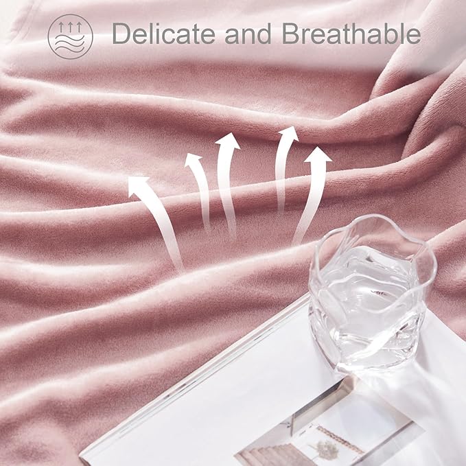 Exclusivo Mezcla Fleece Blanket King Size for Bed, Super Soft and Warm, All Season, Cozy, Plush, Lightweight, 90x104 Inches, Dusty Pink