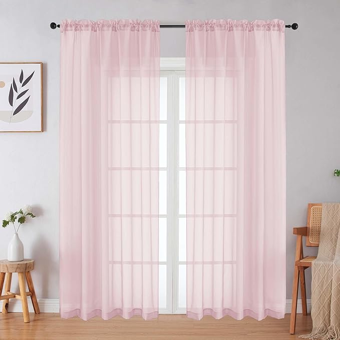 Blush Sheer Curtains 84 Inches Long 2 Panels Set for Bedroom Living Room, Soft Airy Light Filtering Modern Solid Rod Pocket Drapes Window Treatments, Blush, Each 59" W x 84" L