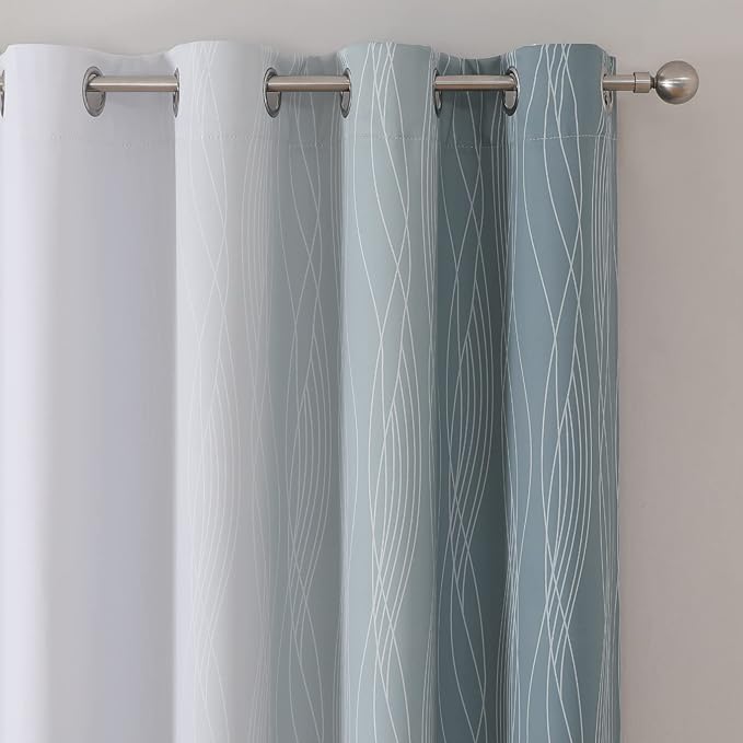 Estelar Textiler Stone Blue and Greyish White Blackout Curtains 72 Inch Length 2 Panels Set, Room Darkening Grommet Ombre Curtains for Bedroom, Thermal Insulated Light Blocking Gradient Drapes,52Wx72L