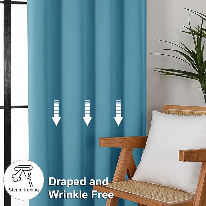 Simplebrand Ava Turquoise Blackout Curtains for Bedroom 63 Inch Length 2 Panels Set, Solid Thermal Insulated Energy Saving Rod Pocket Window Treatment Curtains Blackout Drapes, W40 x L63 Inch, Tur