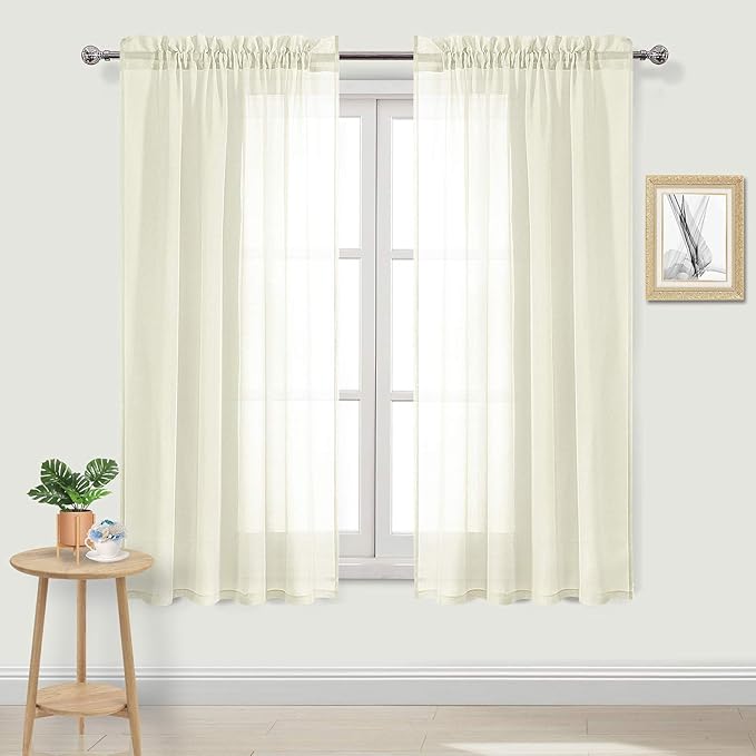 DWCN Ivory Sheer Curtains Semi Transparent Voile Rod Pocket Curtains for Bedroom and Living Room, 52 x 72 inches Long, Set of 2 Panels