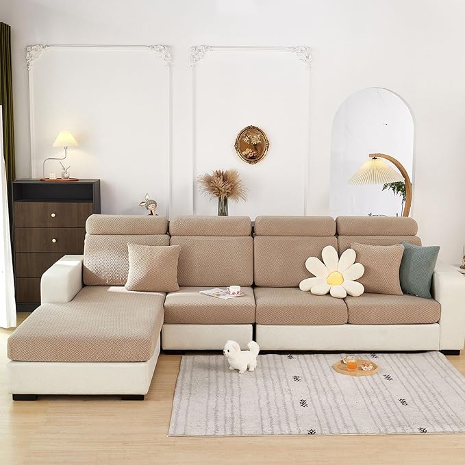 Sofa Covers Couch Covers for Sofa Pet Friendly Couch Cushion Covers Universal Sofa Covers Washable Stretch Slipcovers for Sectional Sofa (Texture Light Coffee,Back Cover M)