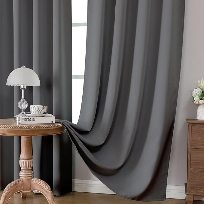 CUCRAF Light Grey Blackout Curtains 72 inch Length 2 Panels Set, Rod Pocket Room Darkening Drapes for Bedroom Living Room, Insulated Thermal Light Blocking Window Curtain (W52 x L72 Inch)